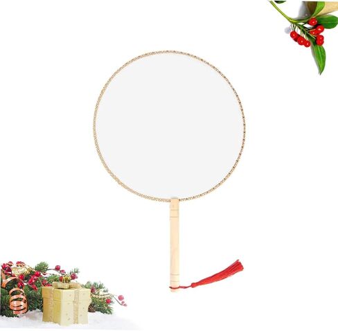 DIY Silk Ball Fan مقبض خشبي فارغ للطلاء التطريز ورسم شكل مروحة ديكور شرقي للأولاد والبنات in Kuwait