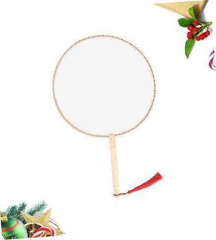 DIY Silk Ball Fan مقبض خشبي فارغ للطلاء التطريز ورسم شكل مروحة ديكور شرقي للأولاد والبنات in Kuwait