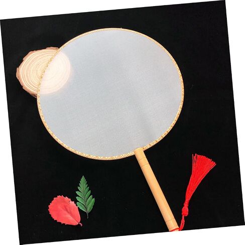 DIY Silk Ball Fan مقبض خشبي فارغ للطلاء التطريز ورسم شكل مروحة ديكور شرقي للأولاد والبنات in Kuwait