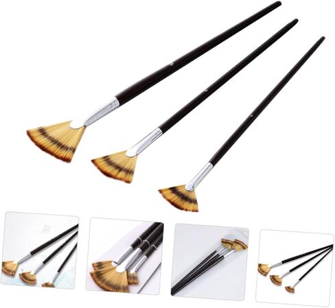 3pcs شعر مروحة مشجعية لأقلام ألوان مائية متعددة الاستخدامات للرسوم الزيتية على الجدران المحمولة ذات الوزن الخفيف للمبتدئين والمهنيين in Kuwait