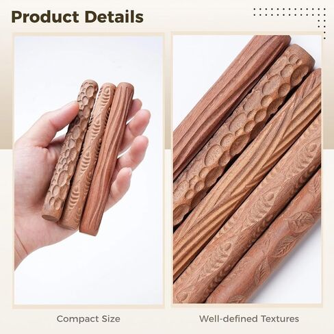 5-Piece Handheld Wooden Clay Rollers, Featuring Leaf, Cobblestone, Fish, and Wood Grain Patterns in Saudi Arabia