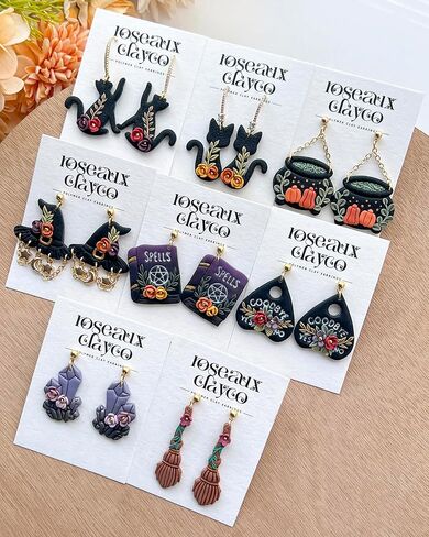 Roseaux 12pcs قواطع الطين البوليمر في الهالوين المحددة للأقراط - الساحرة ، القطط ، المرجل ، الماس ، القلب ، القبعة والمزيد in Saudi Arabia