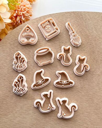Roseaux 12pcs قواطع الطين البوليمر في الهالوين المحددة للأقراط - الساحرة ، القطط ، المرجل ، الماس ، القلب ، القبعة والمزيد in Saudi Arabia