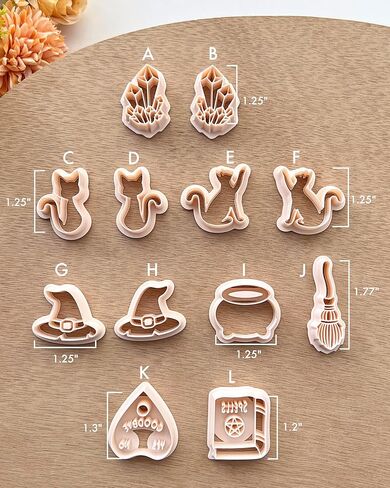 Roseaux 12pcs قواطع الطين البوليمر في الهالوين المحددة للأقراط - الساحرة ، القطط ، المرجل ، الماس ، القلب ، القبعة والمزيد in Saudi Arabia