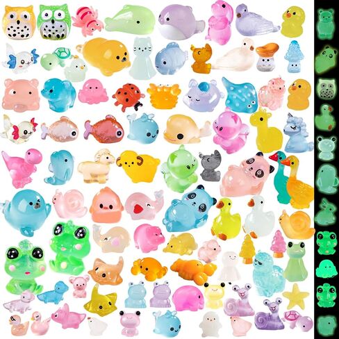 130 PCS Glow-in-the-dark حيوانات راتنجات صغيرة مضيئة التماثيل الحيوانية المصغرة حيوانات صغيرة لإخفاء شخصيات صغيرة صغيرة للحيوان in Kuwait