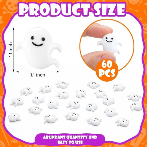 Giegxin 60 Pcs Halloween Miniatures Ghost Charms Flatback Mini Ghost Decoration Small Artificial Halloween DIY Craft for Party Dollhouse Hair Clips Vase Fillers Accessories(White,1.1inch) in Kuwait
