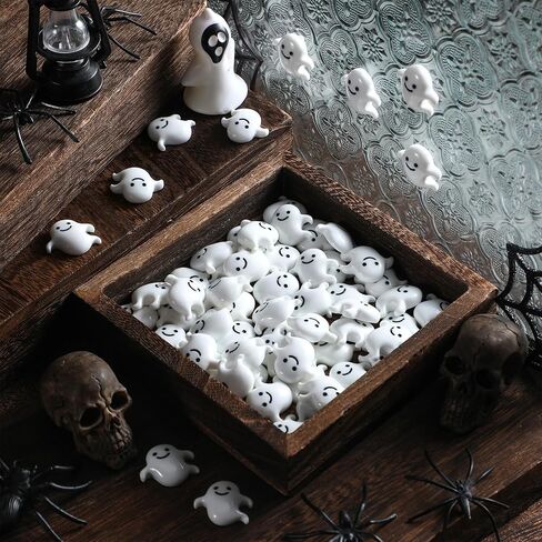 Giegxin 60 Pcs Halloween Miniatures Ghost Charms Flatback Mini Ghost Decoration Small Artificial Halloween DIY Craft for Party Dollhouse Hair Clips Vase Fillers Accessories(White,1.1inch) in Kuwait
