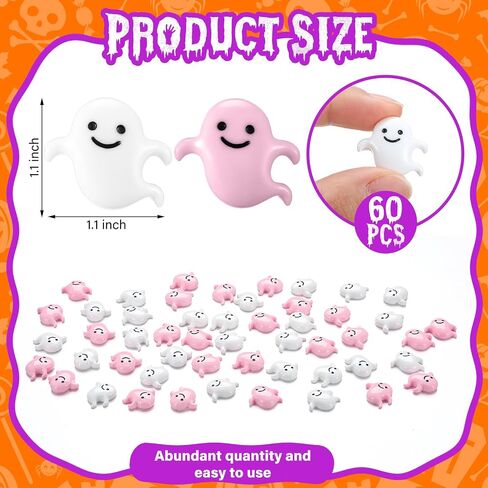 Giegxin 60 Pcs Halloween Miniatures Ghost Charms Flatback Mini Ghost Decoration Small Artificial Halloween DIY Craft for Party Dollhouse Hair Clips Vase Fillers Accessories(White,1.1inch) in Saudi Arabia