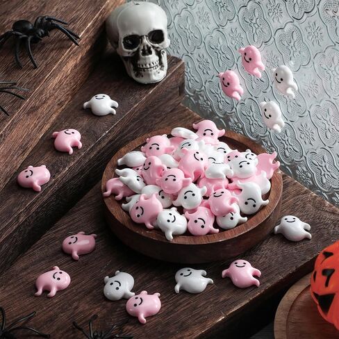 Giegxin 60 Pcs Halloween Miniatures Ghost Charms Flatback Mini Ghost Decoration Small Artificial Halloween DIY Craft for Party Dollhouse Hair Clips Vase Fillers Accessories(White,1.1inch) in Saudi Arabia