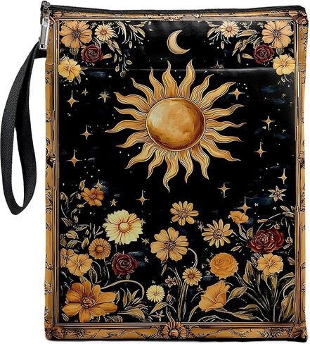 غلاف كتاب Mystic Sun and Moon Tarot ، غلاف كتاب مقاوم للماء مع حقيبة كتاب زهور الجيب الأمامي المقرب لعشاق الكتب ، عيد الميلاد ، عيد ميلاد ، هدايا التخرج (Flower & Moon ، كبير) in Kuwait