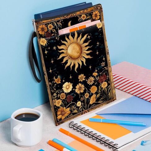 غلاف كتاب Mystic Sun and Moon Tarot ، غلاف كتاب مقاوم للماء مع حقيبة كتاب زهور الجيب الأمامي المقرب لعشاق الكتب ، عيد الميلاد ، عيد ميلاد ، هدايا التخرج (Flower & Moon ، كبير) in Kuwait