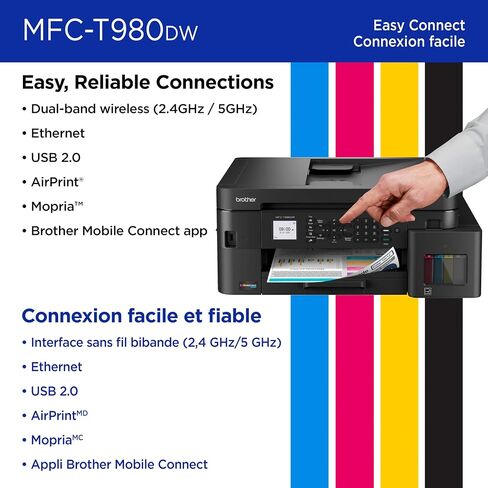 Brother INKvestment Tank 980 Wireless and Ethernet Color Inkjet All-in-One Printer with Multipurpose Tray | Includes up to 3 Years of Ink in-Box(1) and 3-Year Limited Warranty(2) (MFC-T980DW) in Saudi Arabia