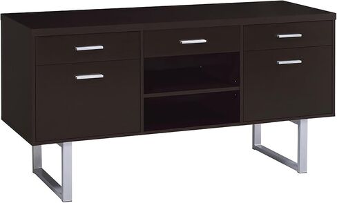 Cappuccino 5-Drawer Credenza with Open Shelving for Organized Living, Sleek and Modern Design, Home Office or Workspace in Saudi Arabia
