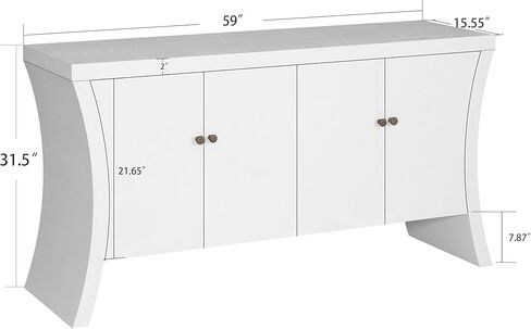 credenza الصناعي المكرر 4 أبواب مع أرجل قوس أنيقة ومقاطع برونزية ، تصميم تخزين متعدد الاستخدامات ، أبيض in Saudi Arabia