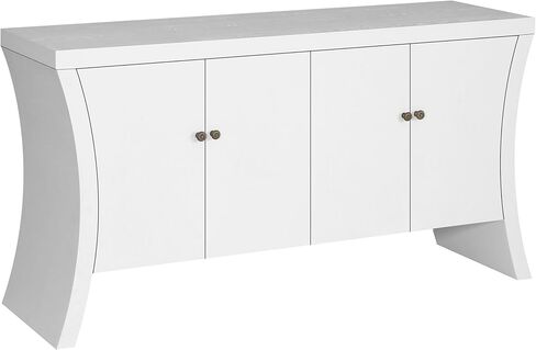 credenza الصناعي المكرر 4 أبواب مع أرجل قوس أنيقة ومقاطع برونزية ، تصميم تخزين متعدد الاستخدامات ، أبيض in Saudi Arabia