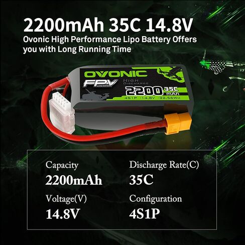 Ovonic 4S Lipo Battery 35C 2200mAh 14.8V Lipo بطارية Lipo مع موصل XT60 للطائرة RC Quadcopter Helicopter FPV Drone in Kuwait