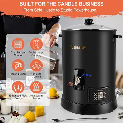 LEERIE 30 رطلاً شمعًا تجاريًا رقميًا لصنع الشموع - D15 وعاء ذوبان شموع كبير مع التحكم الدقيق في درجة الحرارة ويحمل شمع ذائب 30 رطلاً لصنع الشموع in Kuwait