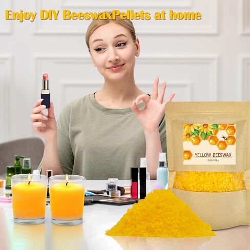 Yellow Beeswax Pellets 2LB, Organic Beeswax, Beeswax for Candle Making, Body, Skin Care DIY, Lip Balm and Soap Making Supplies(32oZ) in Saudi Arabia