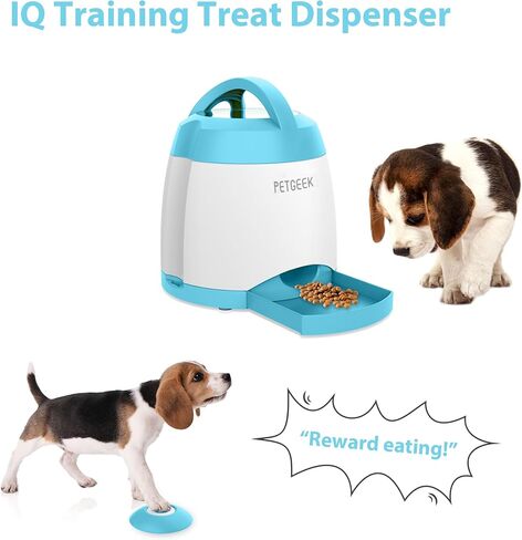 PETGEEK Dog Treat Dispenser with Button, Automatic Dog Feeder with Remote Control and Dual Power Supply, Dogs Puzzle Toys and Interactive Pet Stimulation Toys for Indoor/Outdoor Play (Blue) in Saudi Arabia