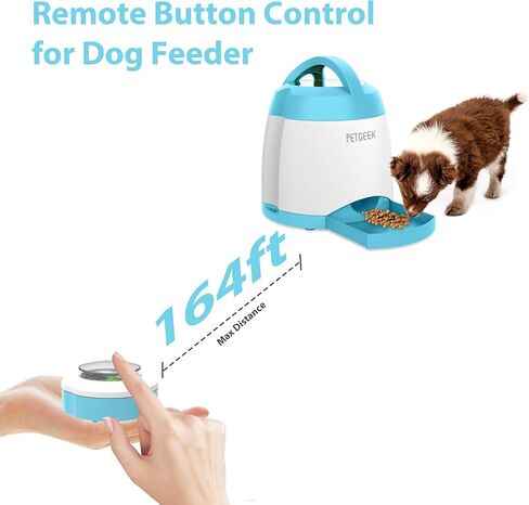 PETGEEK Dog Treat Dispenser with Button, Automatic Dog Feeder with Remote Control and Dual Power Supply, Dogs Puzzle Toys and Interactive Pet Stimulation Toys for Indoor/Outdoor Play (Blue) in Saudi Arabia