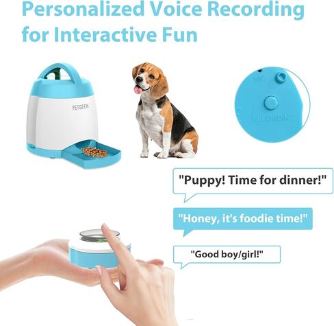 PETGEEK Dog Treat Dispenser with Button, Automatic Dog Feeder with Remote Control and Dual Power Supply, Dogs Puzzle Toys and Interactive Pet Stimulation Toys for Indoor/Outdoor Play (Blue) in Saudi Arabia