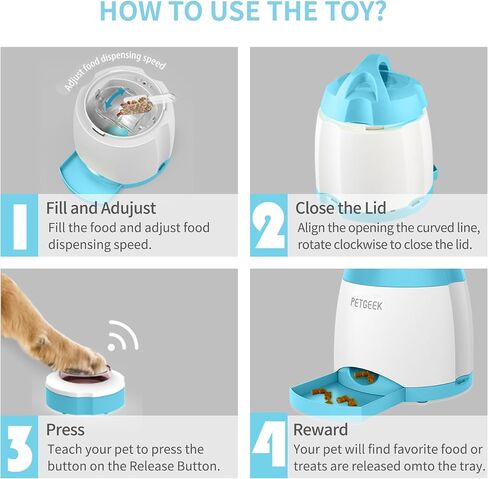 PETGEEK Dog Treat Dispenser with Button, Automatic Dog Feeder with Remote Control and Dual Power Supply, Dogs Puzzle Toys and Interactive Pet Stimulation Toys for Indoor/Outdoor Play (Blue) in Saudi Arabia