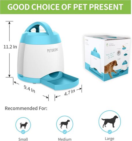 PETGEEK Dog Treat Dispenser with Button, Automatic Dog Feeder with Remote Control and Dual Power Supply, Dogs Puzzle Toys and Interactive Pet Stimulation Toys for Indoor/Outdoor Play (Blue) in Saudi Arabia