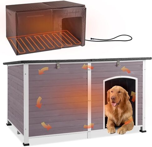 GUTINNEEN Heated Dog House for Outside Insulated Large Dog House Outdoor with Safe Heated Pad, Chew-Proof Metal Frame and Insulated Liner for Medium to Large Dogs, 37.4" L x 50.9" W x 37.2" H in Saudi Arabia