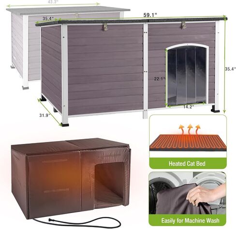 GUTINNEEN Heated Dog House for Outside Insulated Large Dog House Outdoor with Safe Heated Pad, Chew-Proof Metal Frame and Insulated Liner for Medium to Large Dogs, 37.4" L x 50.9" W x 37.2" H in Saudi Arabia