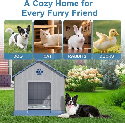 منزل الكلب الداخلي في الهواء الطلق للكلاب الصغيرة إلى الكبيرة الحجم راتنجات الكلاب في الهواء الطلق مع ملجأ جرو التهوية مع أرضية مرتفعة ، سهلة التجميع ، الأزرق in Kuwait