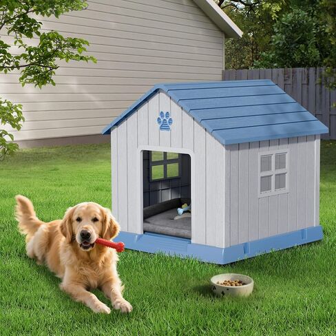 منزل الكلب الداخلي في الهواء الطلق للكلاب الصغيرة إلى الكبيرة الحجم راتنجات الكلاب في الهواء الطلق مع ملجأ جرو التهوية مع أرضية مرتفعة ، سهلة التجميع ، الأزرق in Kuwait