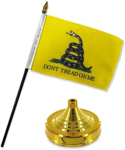 AES Gadsden White Snake Don't Tread on Me 4"x6" Flag Desk Table Stick Gold Base in Saudi Arabia