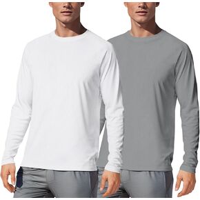 تي شيرت رجالي بأكمام طويلة بعامل حماية من الأشعة فوق البنفسجية 50+ للحماية من أشعة الشمس فوق البنفسجية وسريع الجفاف، تي شيرت للسباحة والجري الرياضي in Kuwait