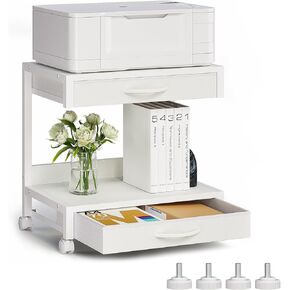 2-Tier Desktop Printer Stand with 2 Fabric Drawers, Prtiner Table with Storage Shelf, Desk Organizer for Home Office,3D Printer,Fax Machine,Scanner (White, 2 Tier) in Kuwait