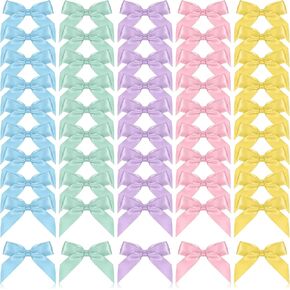 50PCS Self Adhesive Satin Bows for Gift Wrapping Pastel Small Bows for Crafts 2" Bow Decorations Pre Tied Bow with Sticky Gel Pads for Birthday Party Wedding Decorations Craft Gift Bakery Candy Bags in Kuwait