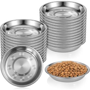 24 Pcs Stainless Steel Cat Bowls, Shallow Metal Pet Dishes, Cat Food Water Dishes Replacement Whisker Fatigue Kitten Food Bowl, 5.3 Inch Diameter, for Cats Dogs Small Animals in Kuwait