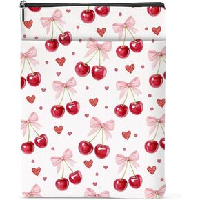 Cherry Bows Decor Book Lovers Gifts Waterproof Book Sleeve Books Pouch Books Protector with Zipper and Front Pocket Bookish Gifts Cover Case for Women Girl Friend Reader Reading Accessories in Kuwait