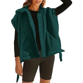 Women's Fuzzy Fleece Vest Oversized Sleeveless Sherpa Jacket Warm Button Down Gilet Outerwear with Pockets in Kuwait