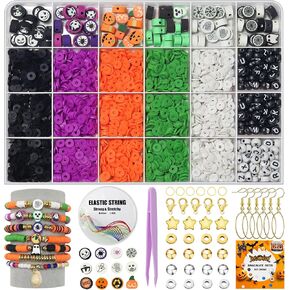 WANSPOORTS 3200+pcs Halloween Polymer Clay Beads Charms Friendship Bracelet Necklace Earring Jewelry Making kit, Accessories for Arts Crafts DIY Gifts for Women Girls (Halloween (3200+Pcs)) in Kuwait