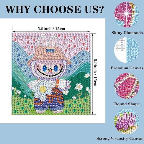 CraftyTime 4pack Diamond Art Painting Kits for Kids,Cartoon Diamond Art for Kids Ages 4-8-12,Cartoon Gem Kit Crafts Beginners for Gift Home Wall Decor(6x6inch) in Saudi Arabia
