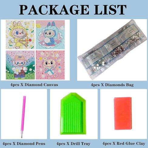 CraftyTime 4pack Diamond Art Painting Kits for Kids,Cartoon Diamond Art for Kids Ages 4-8-12,Cartoon Gem Kit Crafts Beginners for Gift Home Wall Decor(6x6inch) in Saudi Arabia