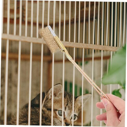 POPETPOP 1Set Bird Cage Brush with Long Handle Steel Copper Wire Bristles for Deep Cleaning and Painted Surfaces for Parrot Cages and Animal Enclosures in Saudi Arabia