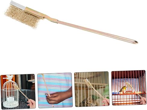 POPETPOP 1Set Bird Cage Brush with Long Handle Steel Copper Wire Bristles for Deep Cleaning and Painted Surfaces for Parrot Cages and Animal Enclosures in Saudi Arabia