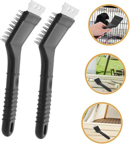 vanzack 2pcs الفولاذ المقاوم للصدأ الفولاذ المقاوم للصدأ قفص تنظيف الفرشاة الأداة المريحة المريحة المقبض لصالح فضلات الصيانة لصيانة الببغاء لتنظيف قفص الحيوانات الأليفة ببغاء in Kuwait