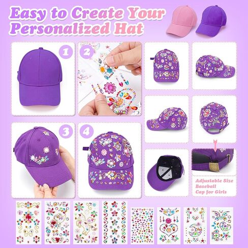 مجموعة CAP CAP CAP Baseball DIY: تصميم قبعاتك الخاصة مع ملصقات وحيدات ، وقبعات بيسبول للأطفال القابلة للتعديل ، وألعاب الهدايا العصرية للفتيات من العمر 4 إلى 12 عامًا ، اللوازم الفنية عيد ميلاد عيد الميلاد in Kuwait