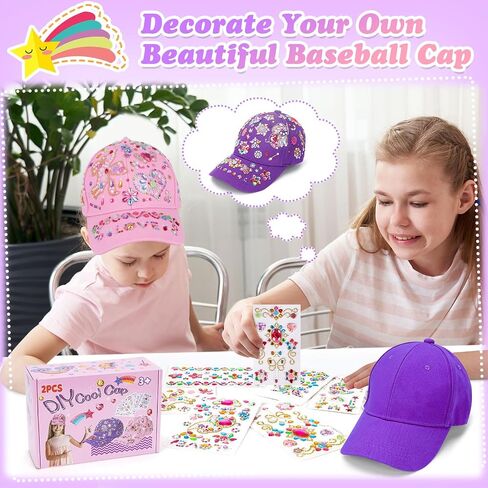 مجموعة CAP CAP CAP Baseball DIY: تصميم قبعاتك الخاصة مع ملصقات وحيدات ، وقبعات بيسبول للأطفال القابلة للتعديل ، وألعاب الهدايا العصرية للفتيات من العمر 4 إلى 12 عامًا ، اللوازم الفنية عيد ميلاد عيد الميلاد in Kuwait