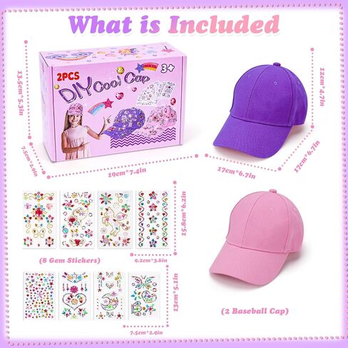 مجموعة CAP CAP CAP Baseball DIY: تصميم قبعاتك الخاصة مع ملصقات وحيدات ، وقبعات بيسبول للأطفال القابلة للتعديل ، وألعاب الهدايا العصرية للفتيات من العمر 4 إلى 12 عامًا ، اللوازم الفنية عيد ميلاد عيد الميلاد in Kuwait