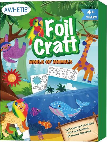 Awhetie Animals Foil Craft for Kids ، No Mess Arts Creative Activity Toys Art and Marks for Kids ، Home Higds For Girls & Boys 4 ، 5 ، 6 ، 7 ، 8 ، 9 in Kuwait