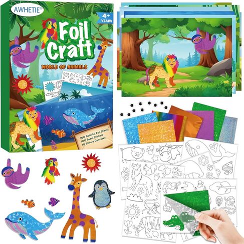 Awhetie Animals Foil Craft for Kids ، No Mess Arts Creative Activity Toys Art and Marks for Kids ، Home Higds For Girls & Boys 4 ، 5 ، 6 ، 7 ، 8 ، 9 in Kuwait