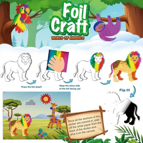 Awhetie Animals Foil Craft for Kids ، No Mess Arts Creative Activity Toys Art and Marks for Kids ، Home Higds For Girls & Boys 4 ، 5 ، 6 ، 7 ، 8 ، 9 in Kuwait